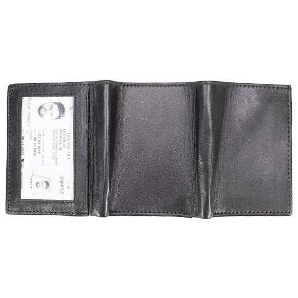 Men Trifold Wallet, Lambskin Leather Wallet Black - Picture 8 of 13